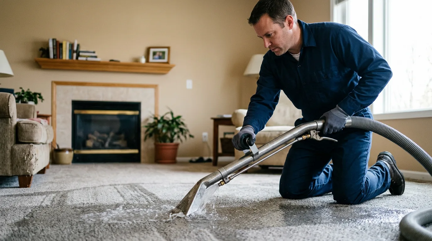 Water damage restoration technician working near Panora, IA